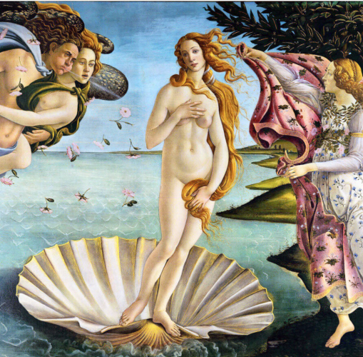 Botticelli painting, cropped: The Birth of Venus Aphrodite, 1485