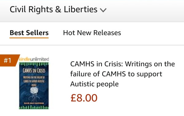 Screenshot of amazon bestseller list in the category of "civil rights & liberties"

"CAMHS in Crisis" by David Gray-Hammond is in the number 1 position.