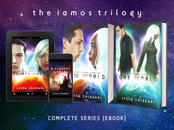 A graphic featuring all the covers of The Iamos Trilogy and the text: "The Iamos Trilogy: Complete Series (ebook)"