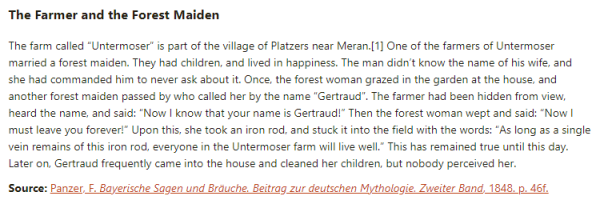 German folk tale "The Farmer and the Forest Maiden". Drop me a line if you want a machine-readable transcript!