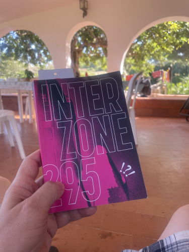 A picture of Interzone #295 held up on a Sicilian villa’s terrace