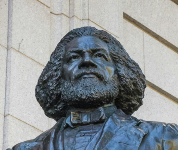 A headshot of the Frederick Douglass Statue at the New York Historical Society.