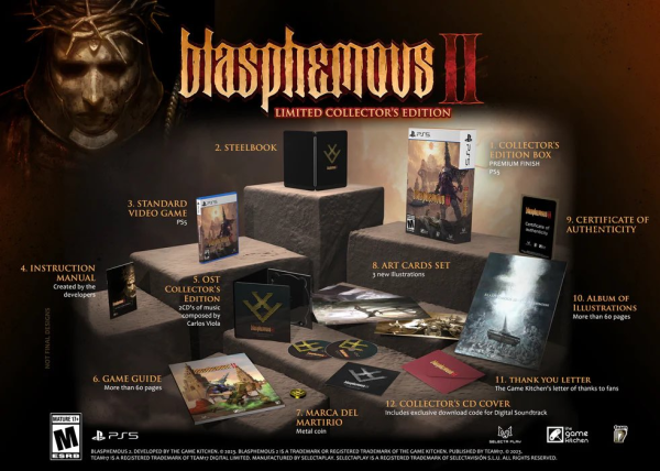 A picture of all the inclusions of Blasphemous II Limited Collector's Edition