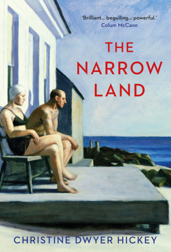 cover of THE NARROW LAND novel with Edward Hopper painting of a couple looking at an empty beach