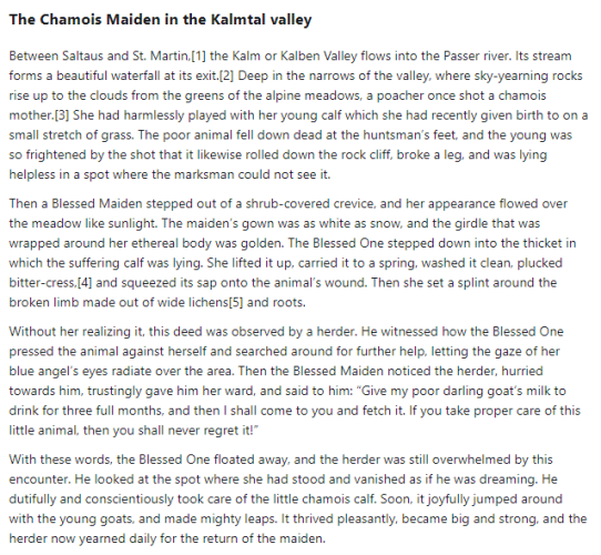 Part 1 of German folk tale "The Chamois Maiden in the Kalmtal valley". Drop me a line if you want a machine-readable transcript!