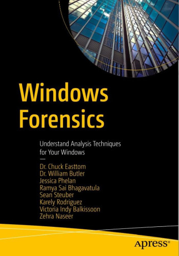 The book covers Windows registry, architecture, and systems as well as forensic techniques, along with coverage of how to write reports, legal standards, and how to testify. It starts with an introduction to Windows followed by forensic concepts and methods of creating forensic images. You will learn Windows file artefacts along with Windows Registry and Windows Memory forensics. And you will learn to work with PowerShell scripting for forensic applications and Windows email forensics. Microsoft Azure and cloud forensics are discussed and you will learn how to extract from the cloud. By the end of the book you will know data-hiding techniques in Windows and learn about volatility and a Windows Registry cheat sheet. 
What Will You Learn
Understand Windows architecture
Recover deleted files from Windows and the recycle bin
Use volatility and PassMark volatility workbench
Utilize Windows PowerShell scripting for forensic applications
Who This Book Is For
Windows administrators, forensics practitioners, and those wanting to enter the field of digital forensics 
