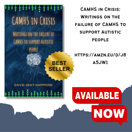 An image of the front cover of "CAMHS in Crisis" by David Gray-Hammond. Text next to the book shows the title and link as detailed on the main post.

Text below reads "Available now" on a red banner.