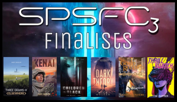 A graphic showing the covers of the 6 finalists in the third Self-Published Science Fiction Competition (SPSFC).