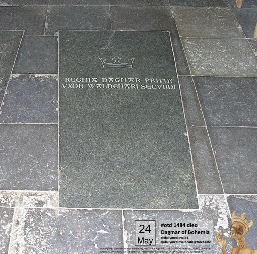 The picture shows the tombstone of Dagmar of Bohemia, which is embedded in the ground