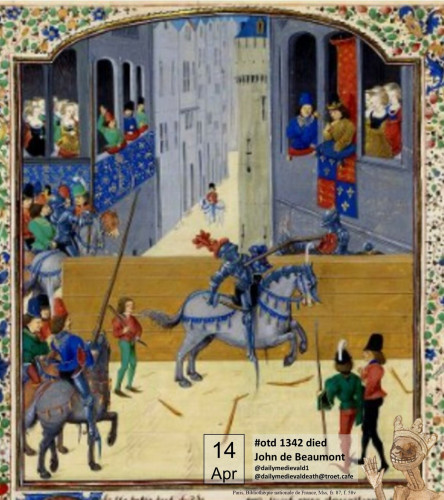 John de Beaumont is wounded by a lance in a tournament