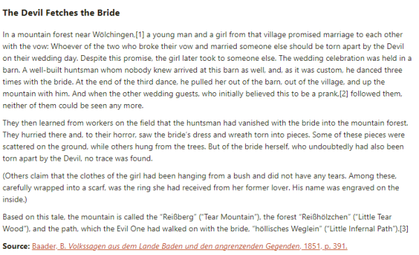German folk tale "The Devil Fetches the Bride". Drop me a line if you want a machine-readable transcript!