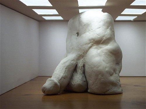 Photo of a white sculpture with a large penis.