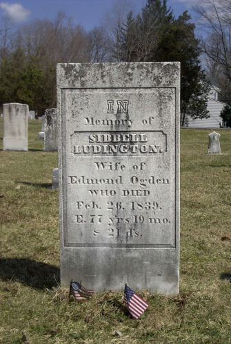 Gravestone of Sibbell or Sybil Ludington. Died Feb. 26, 1839.