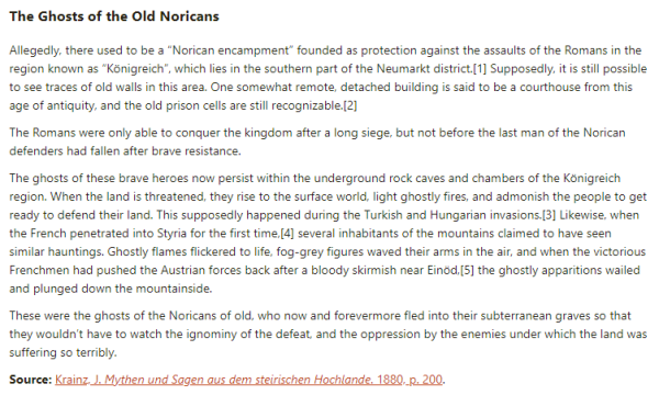 German folk tale "The Ghosts of the Old Noricans". Drop me a line if you want a machine-readable transcript!
