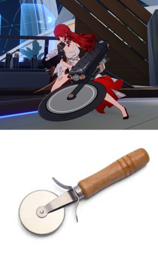 Himeko from star rail has a weapon that looks like a pizza cutter