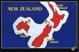 Image shows the North and South Ilsnnds of Aotearoa/NZ and Australia, labelled as "West Island"
