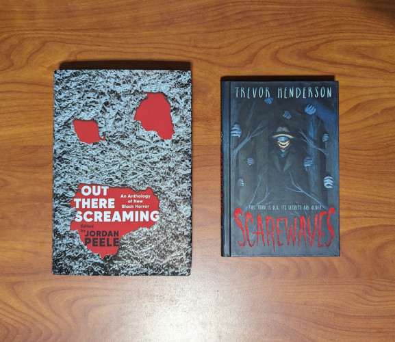 Hardcover books: OUT THERE SCREAMING anthology and SCAREWAVES