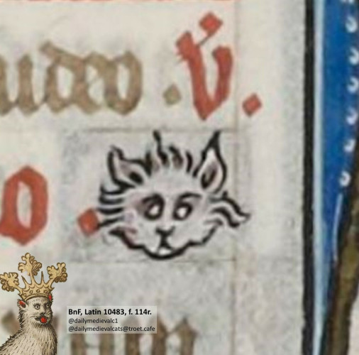 Picture from a medieval manuscript: A cat is looking at you