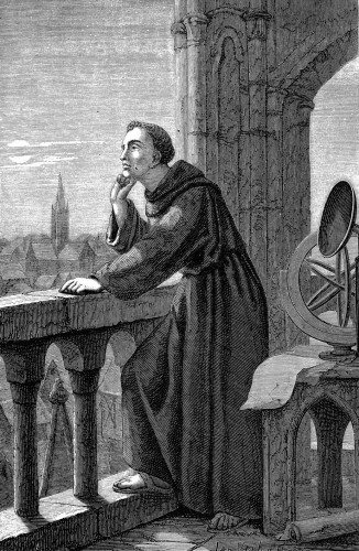 Roger Bacon observing the stars at Oxford University.