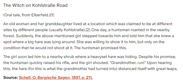 German folk tale "The Witch on Kohlstraße Road". Drop me a line if you want a machine-readable transcript!