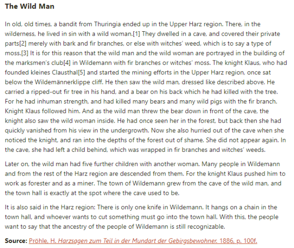 German folk tale "The Wild Man". Drop me a line if you want a machine-readable transcript!