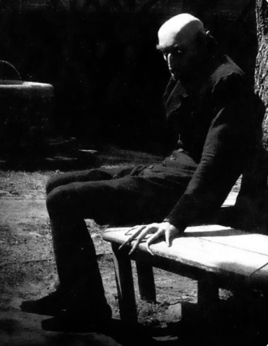 Image of actor Max Schreck taking a break from filming the movie Nosferatu