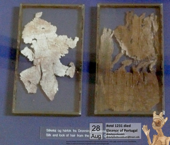 The picture shows hair and a piece of silk, both found during a grave opening