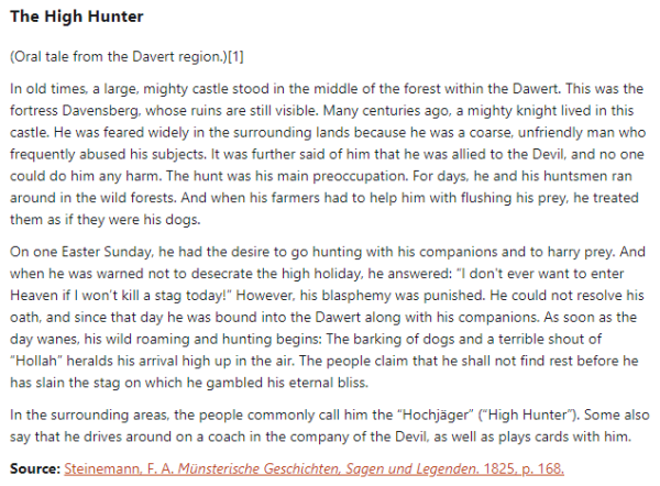 German folk tale "The High Hunter". Drop me a line if you want a machine-readable transcript!