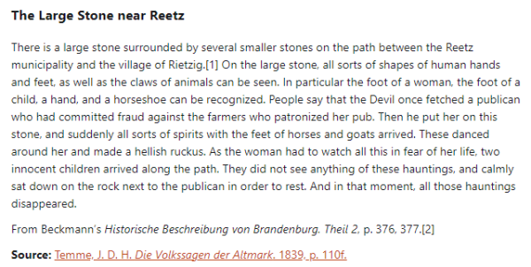 German folk tale "The Large Stone near Reetz". Drop me a line if you want a machine-readable transcript!