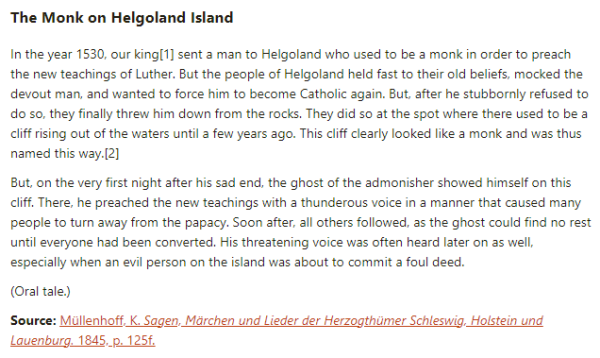 German folk tale "The Monk on Helgoland Island". Drop me a line if you want a machine-readable transcript!