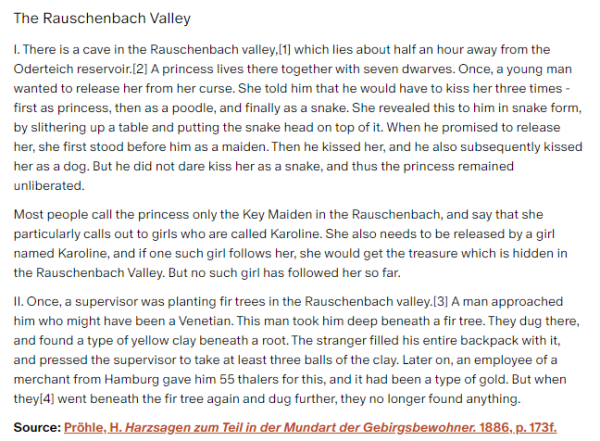German folk tale "The Rauschenbach Valley". Drop me a line if you want a machine-readable transcript!