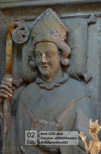 The picture shows a tomb figure in episcopal regalia with staff