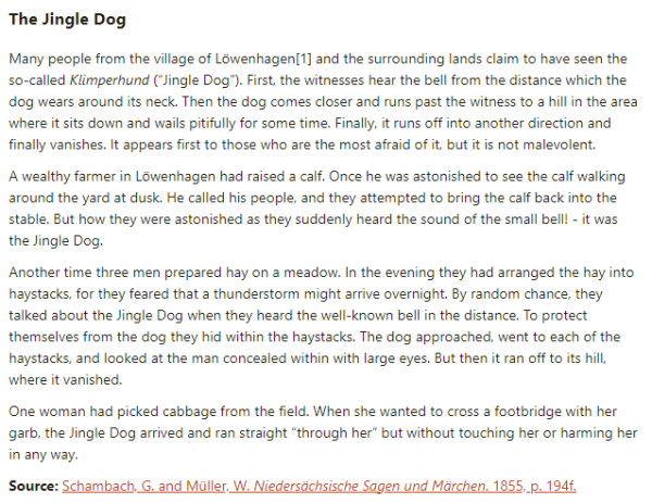German folk tale "The Jingle Dog". Drop me a line if you want a machine-readable transcript!