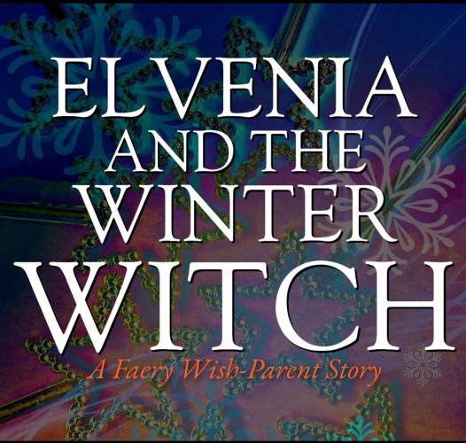 Elvenia and the Winter Witch. Backdrop of star tipped wands and snowflake patterns.