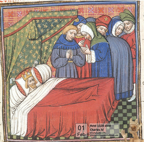 The picture shows the ruler in his deathbed, surrounded by faithful.