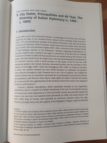 Picture of the first page of: 9 John Condren/Loek Luiten: City-States, Principalities and All That: The Diversity of Italian Diplomacy (c. 1400–c. 1800) 