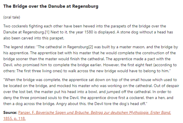 German folk tale "The Bridge over the Danube at Regensburg". Drop me a line if you want a machine-readable transcript!
