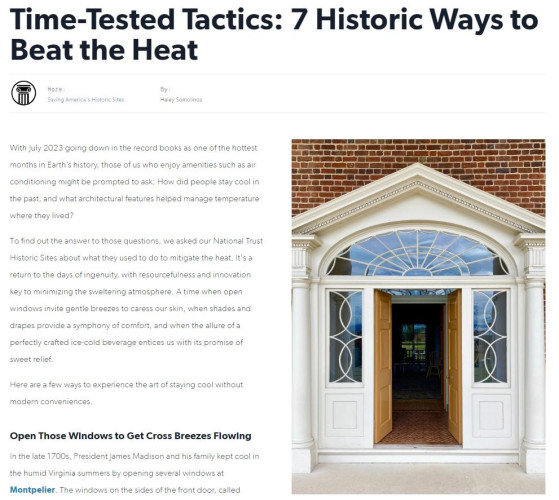 A screenshot of the article link featuring Montpelier's open front doors. 