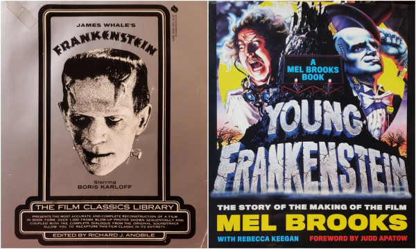 JAMES WHALE'S FRANKENSTEIN
Starring BORIS KARLOFF.

THE FILM CLASSICS LIBRARY
PRESENTS THE MOST ACCURATE AND COMPLETE RECONSTRUCTION OF A FILM IN BOOK FORM OVER 1,000 FRAME BLOW-UP PHOTOS SHOWN SEQUENTIALLY AND COUPLED WITH THE COMPLETE DIALOGUE FROM THE ORIGINAL SOUNDTRACK ALLOW YOU TO RECAPTURE THIS FILM CLASSIC IN ITS ENTIRETY.

EDITED BY RICHARD J. ANOBILE.

———

A MEL BROOKS BOOK 

YOUNG FRANKENSTEIN:
THE STORY OF THE MAKING OF THE FILM.

MEL BROOKS WITH REBECCA KEEGAN.
FOREWORD BY JUDD APATOW.

###