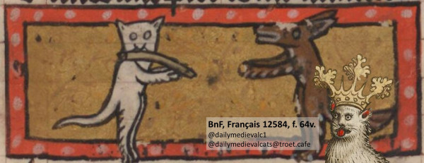 Picture from a medieval manuscript: A cat and a fox