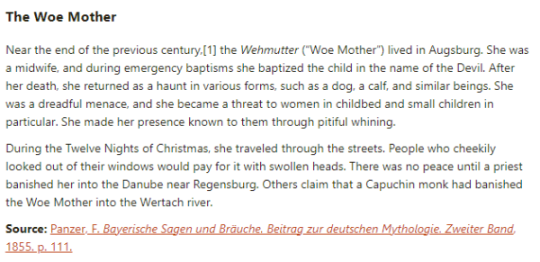 German folk tale "The Woe Mother". Drop me a line if you want a machine-readable transcript!