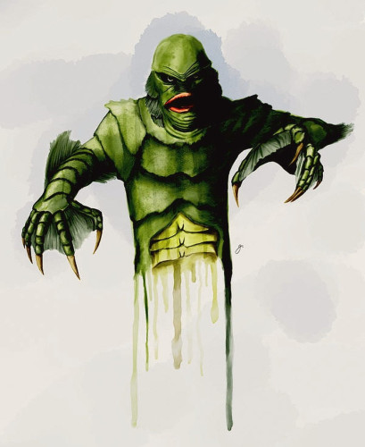 Creature from the black lagoon painted in a cool dripping style by Gary Cadima