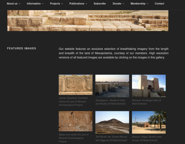 A screenshot of the RASHID website with some thumbnails of images from Iraq.