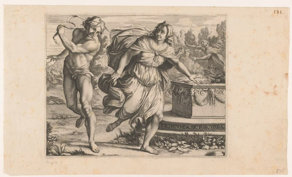A naked young man beats a young woman with a goat skin belt. On the right an altar on which a fire burns. On the base of the altar is the inscription: ut iucunda sic foecunda.
The print may originally have belonged to book 22 of Michiel Hinloopen's Atlas of Rome (Schijnvoet book 10).

Wikimedia Commons: https://commons.wikimedia.org/wiki/File:Lupercalia,_RP-P-H-OB-207.740.jpg