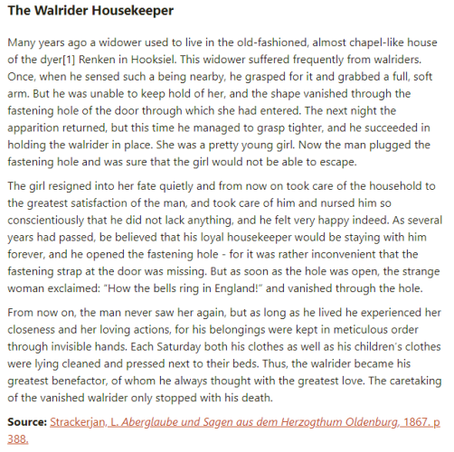 German folk tale "The Walrider Housekeeper". Drop me a line if you want a machine-readable transcript!