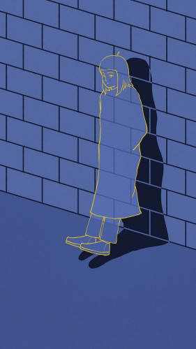 Illustration shows a lone figure in a long trench coat leaning against a brick wall.  The entire image is bathed in periwinkle with the solitary figure outlined in yellow. 

Illustration by 愚木混株 Cdd20: https://pixabay.com/users/cdd20-1193381/?utm_source=link-attribution&utm_medium=referral&utm_campaign=image&utm_content=4912475