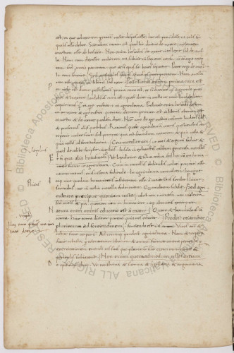 A page of humanist script from Leonardo Bruni's translation and annotation of Aristotle's Economics, which isn't actually by Aristotle. Found in Ott.lat.1398 f.5v