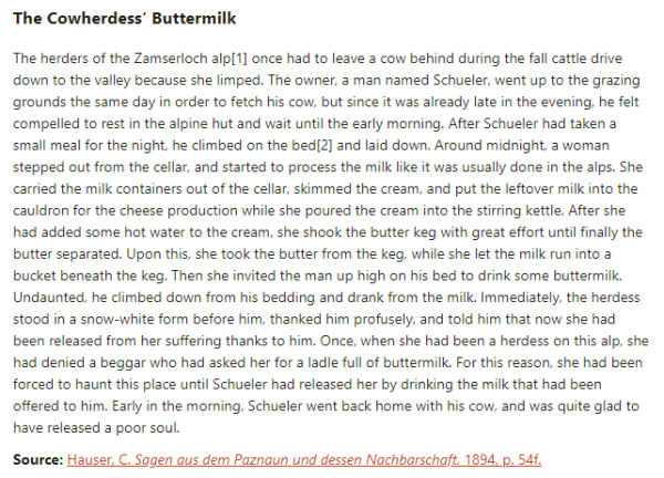 German folk tale "The Cowherdess’ Buttermilk". Drop me a line if you want a machine-readable transcript!