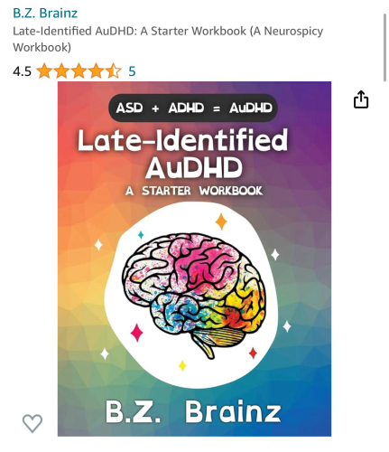 Picture of Amazon Sales Page for  Late-Identified AuDHD: A Starter Workbook. 4.5 stars out of 5! 