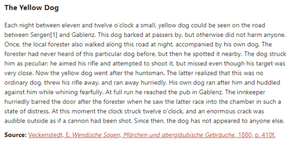 German folk tale "The Yellow Dog". Drop me a line if you want a machine-readable transcript!